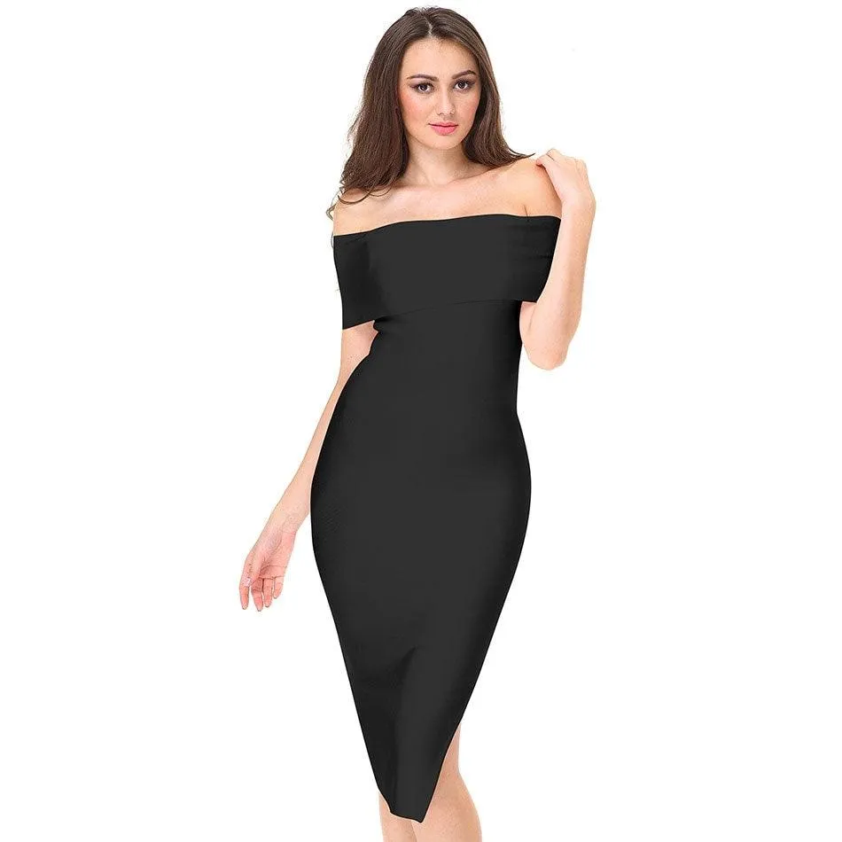 Runway Off Shoulder Midi Bodycon Dress