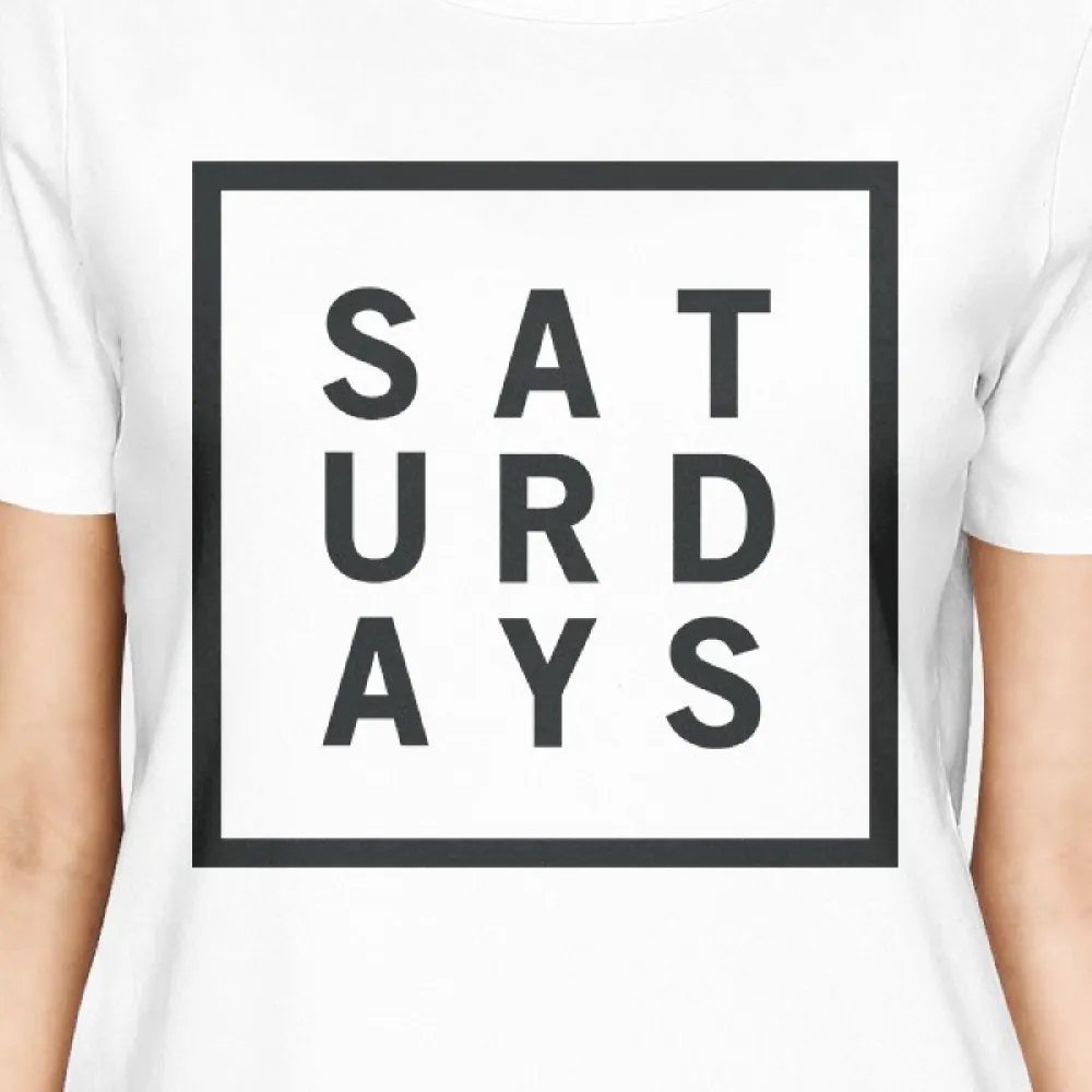 Saturdays Girls White Tops Cute Short Sleeve Tee Typographic Print