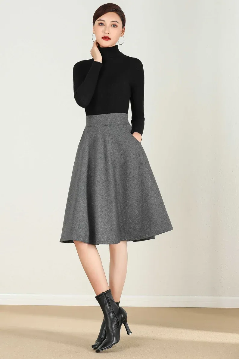 Short A Line Wool skirt in gray  2435