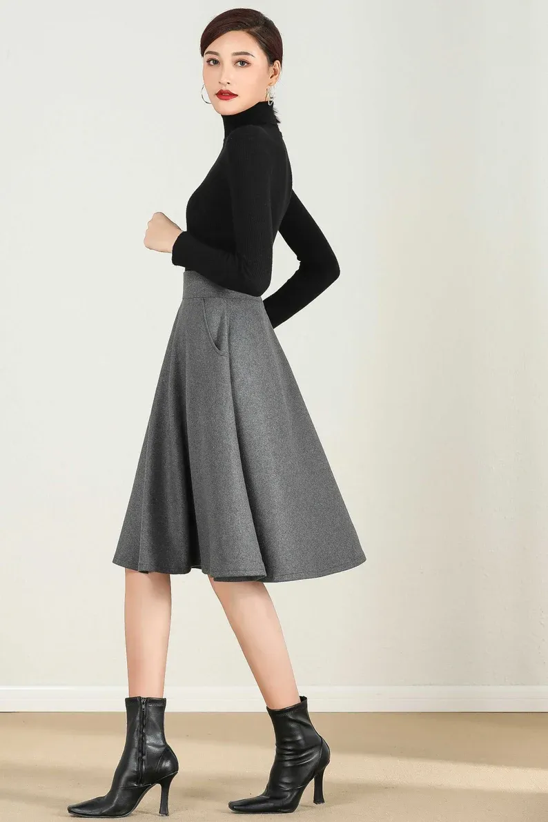 Short A Line Wool skirt in gray  2435