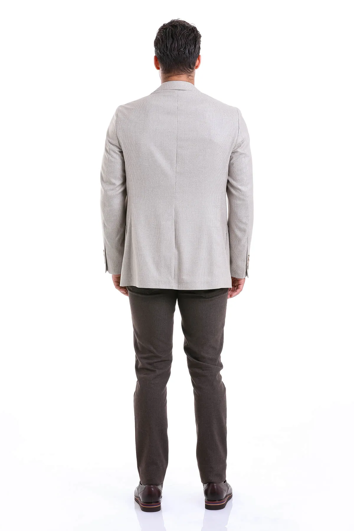 Slim Fit Notch Lapel Patterned Beige Casual Blazer