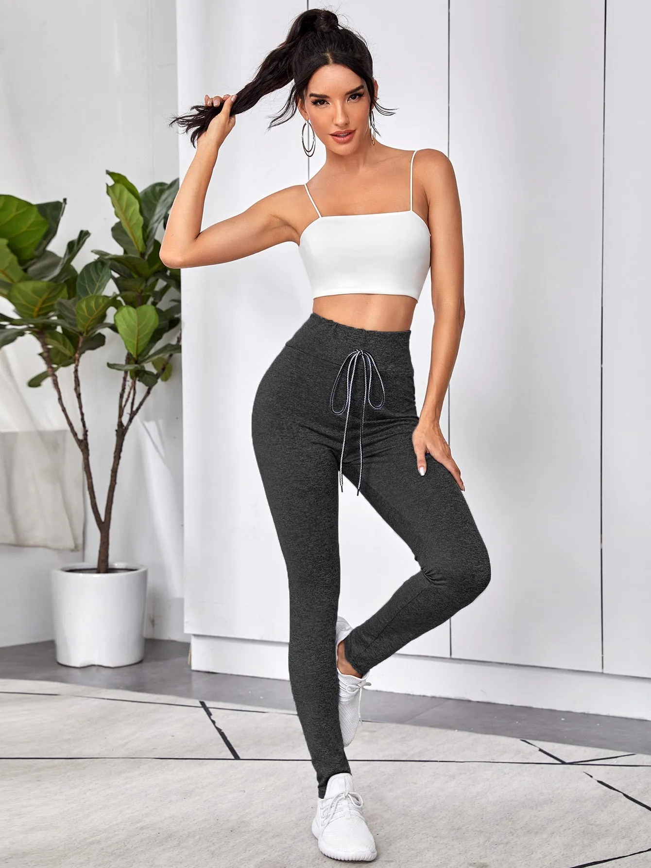 Sporty Plain Knot Long Women Leggings