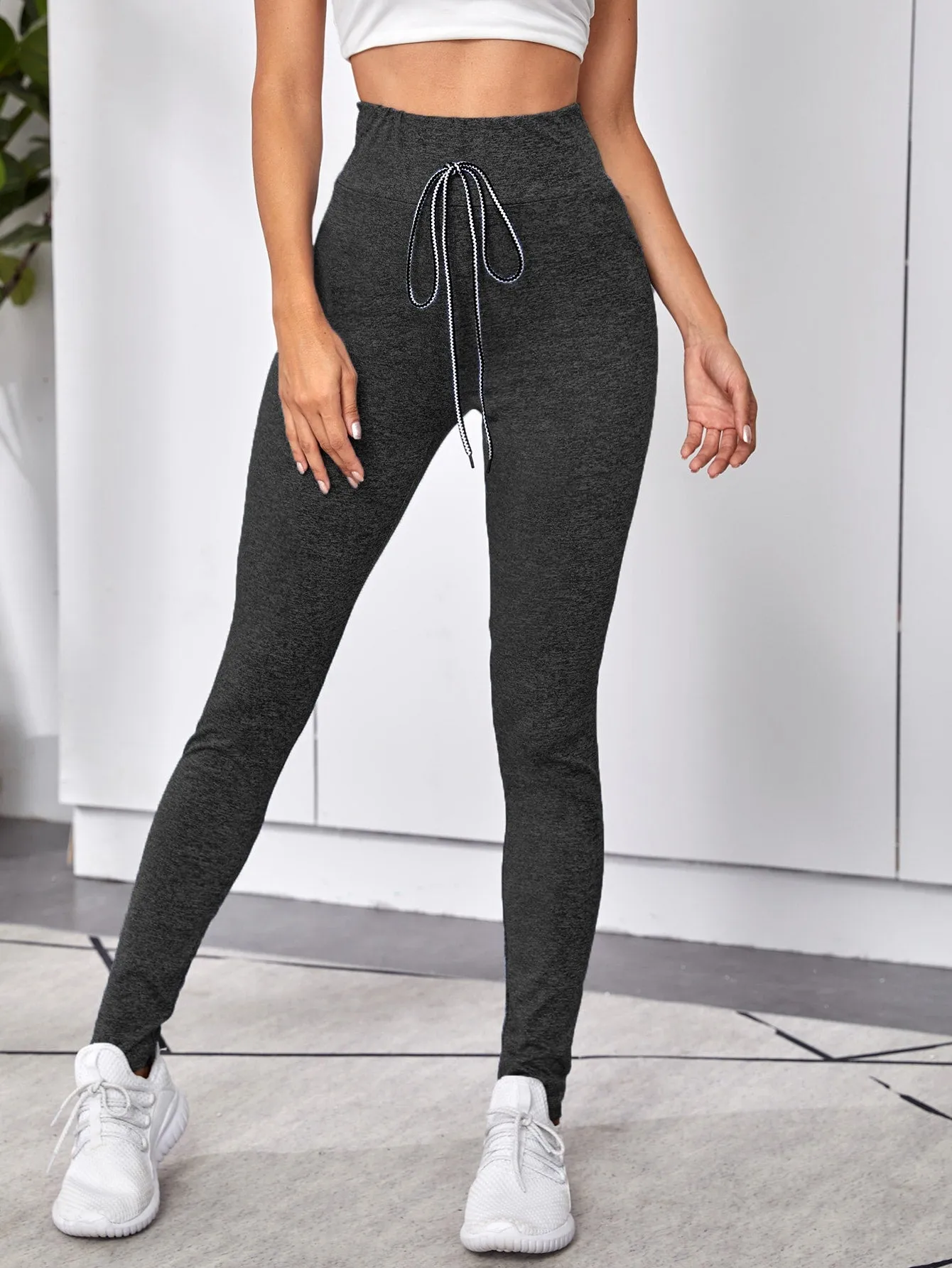 Sporty Plain Knot Long Women Leggings