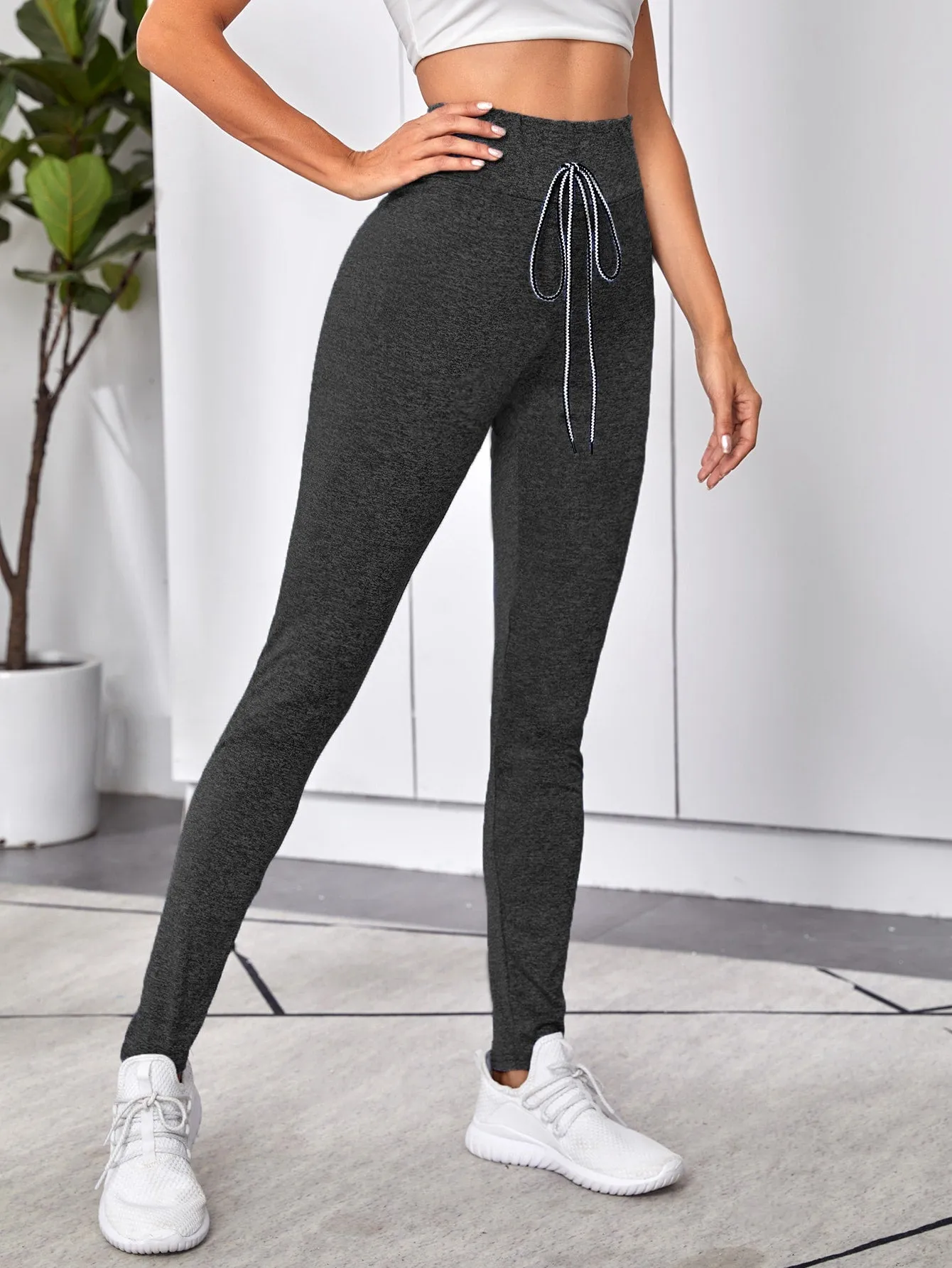 Sporty Plain Knot Long Women Leggings