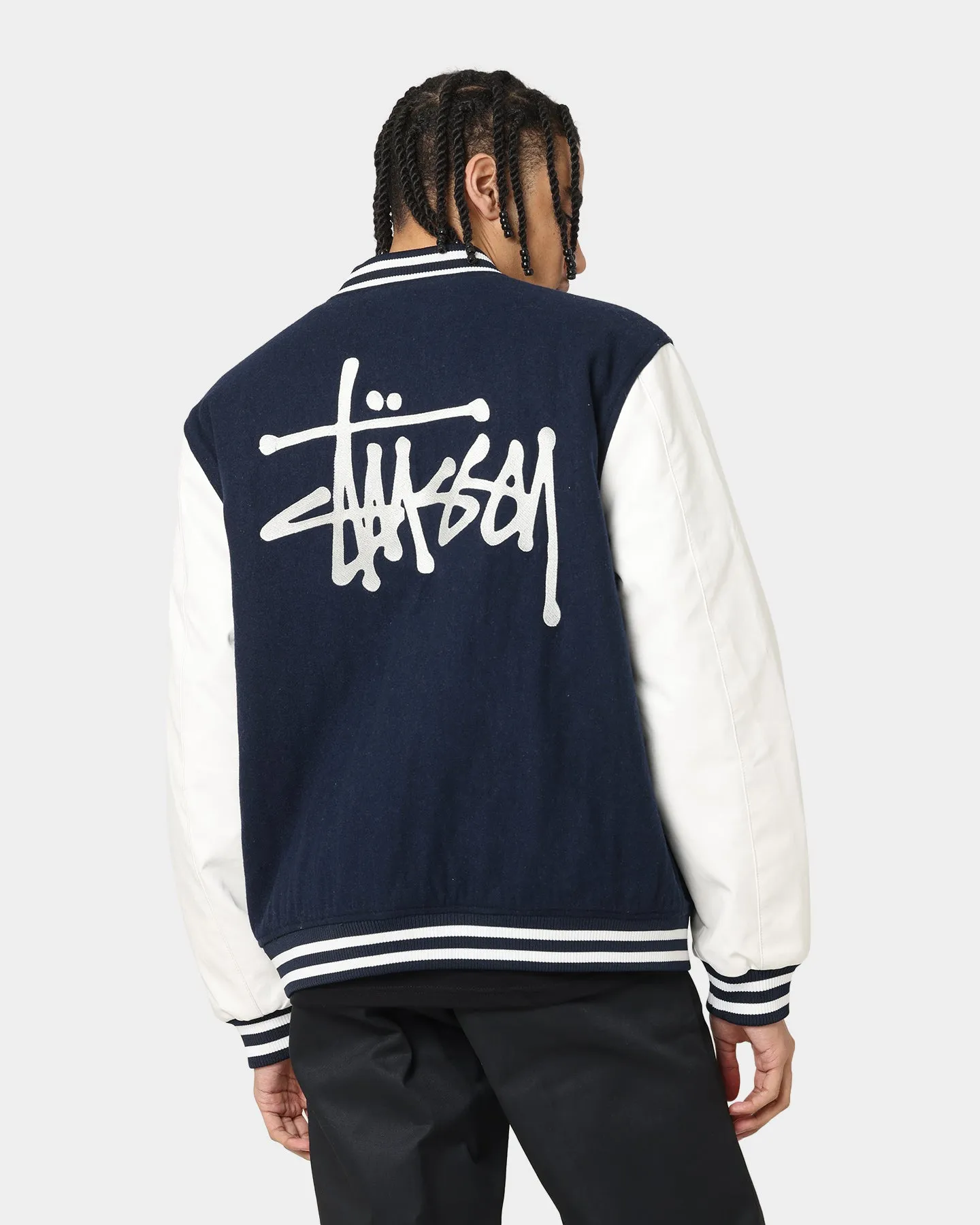 Stussy World Tour Varsity Jacket Navy/White