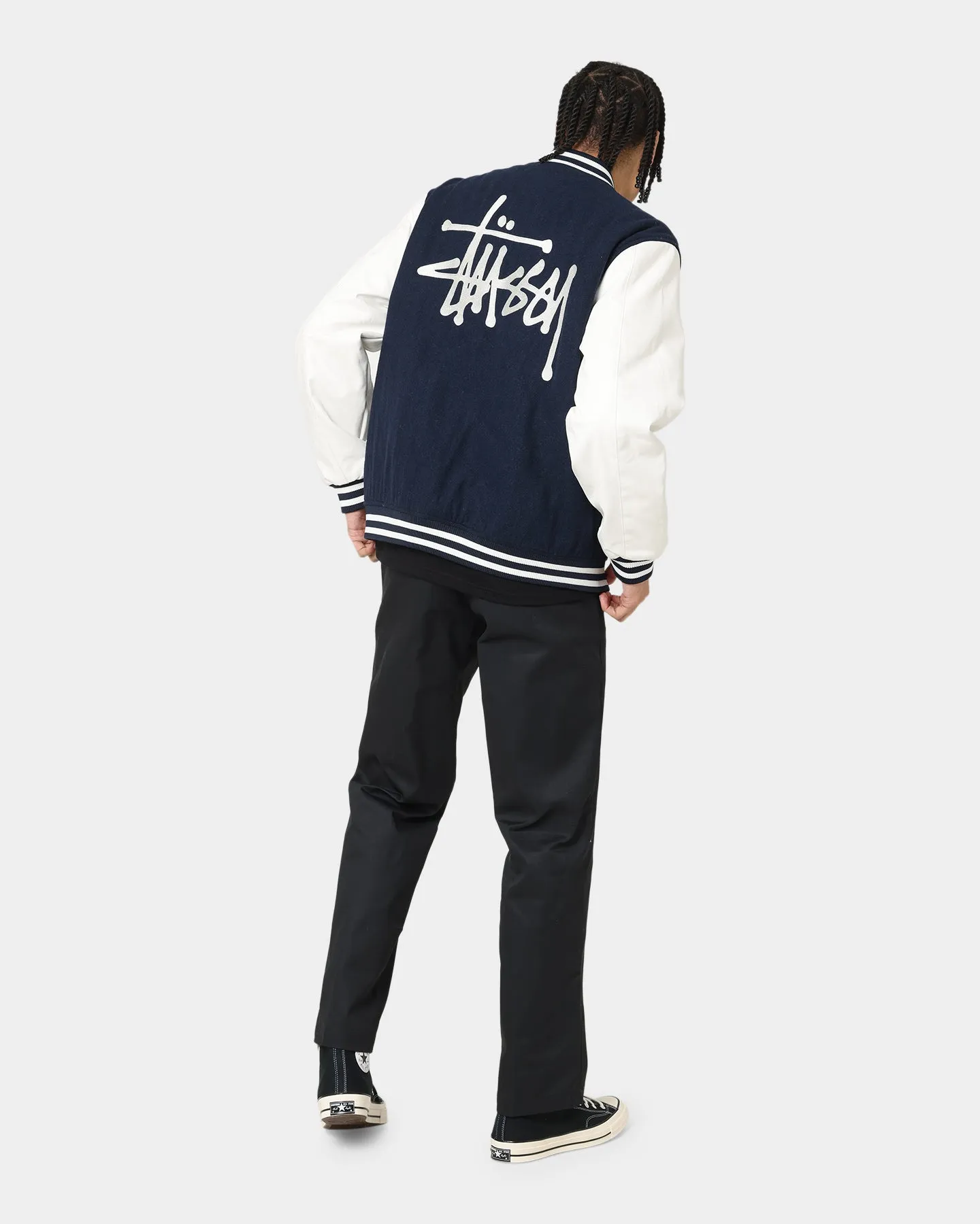 Stussy World Tour Varsity Jacket Navy/White