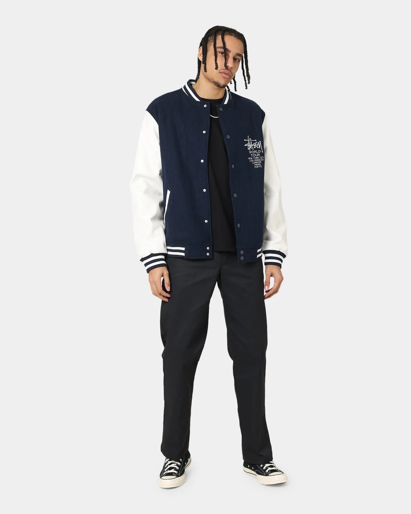 Stussy World Tour Varsity Jacket Navy/White