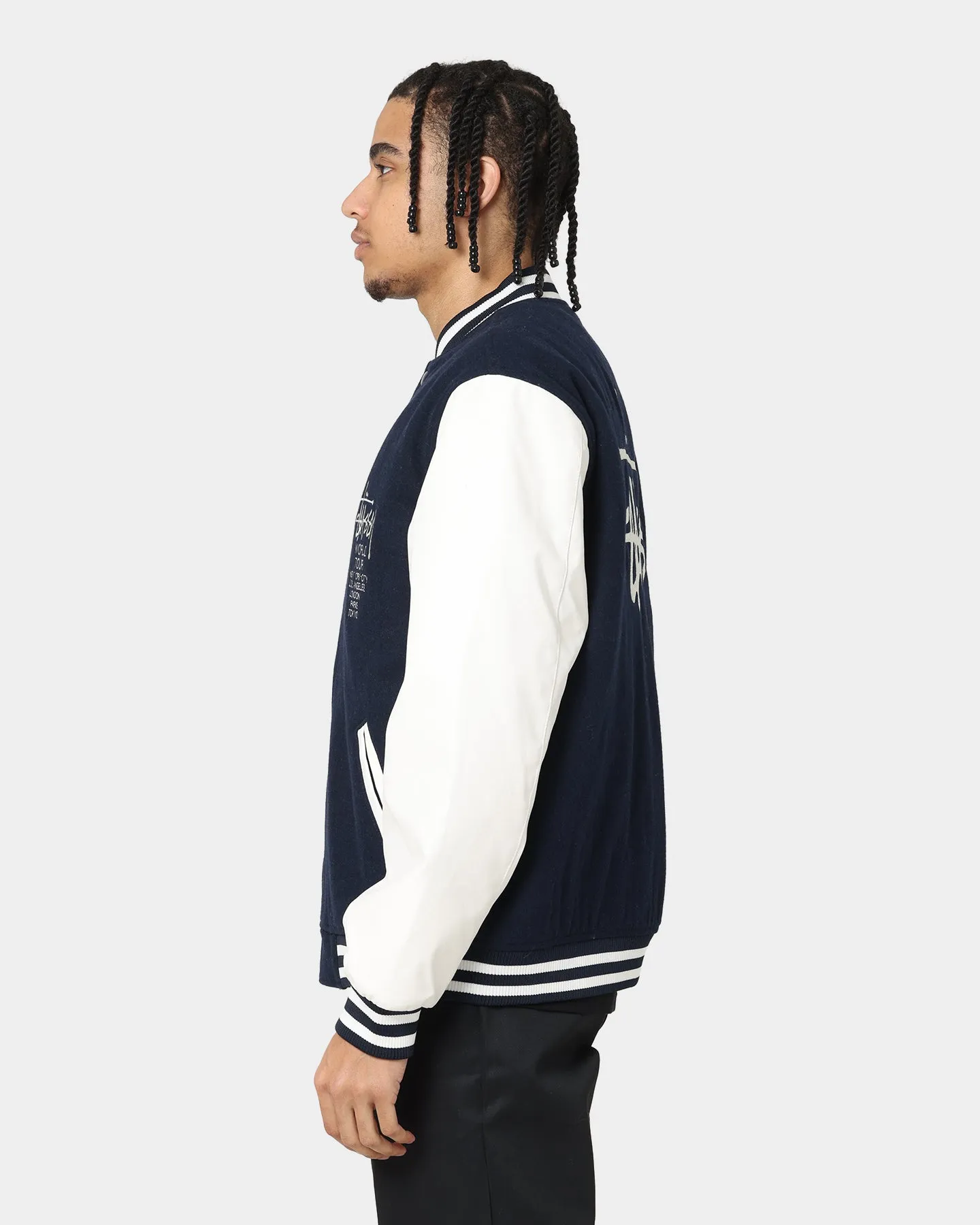 Stussy World Tour Varsity Jacket Navy/White