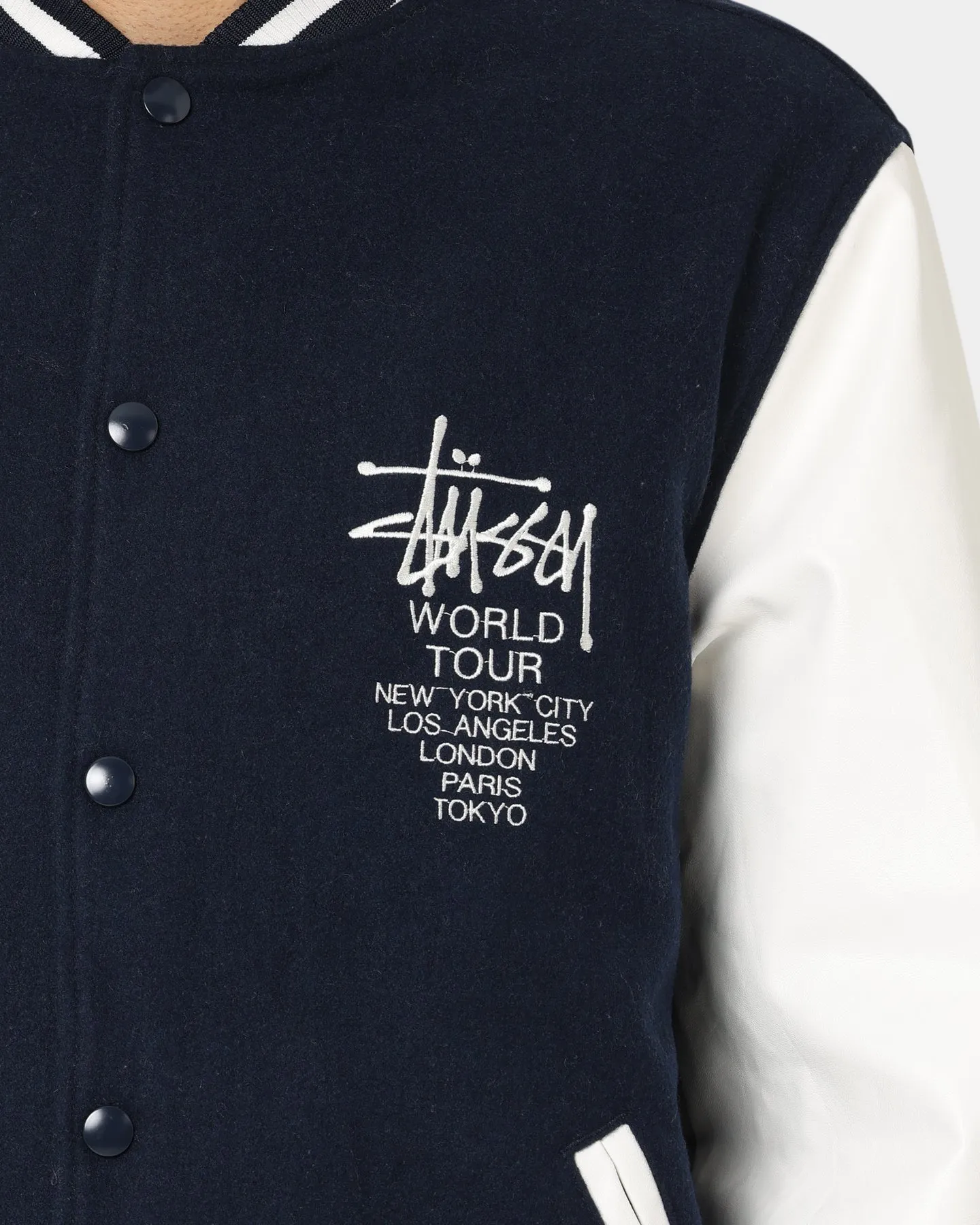 Stussy World Tour Varsity Jacket Navy/White