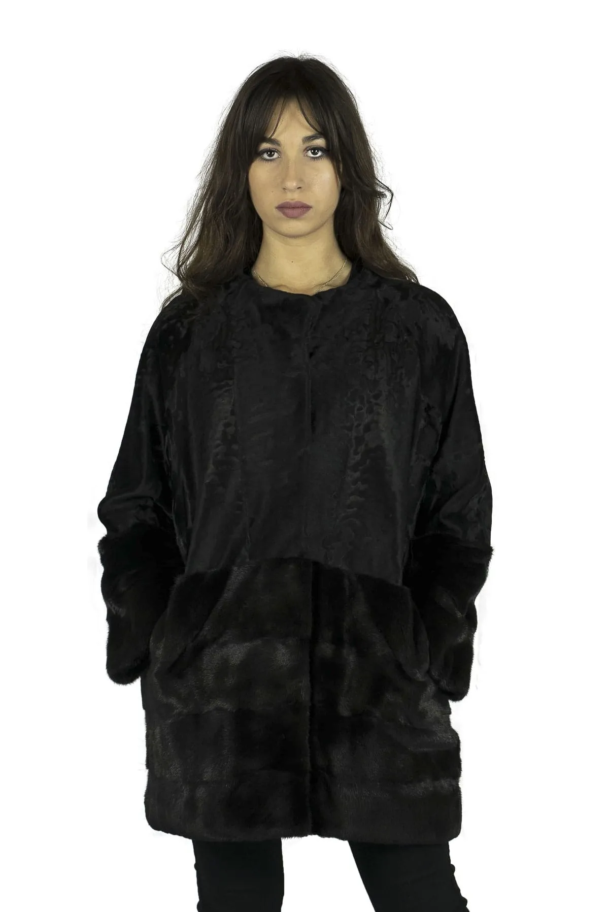 Swakara coat with cuffs and balsa mink