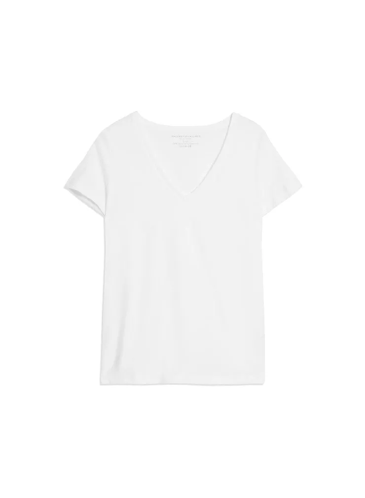 T-shirt Blanc Julia col V Manches Courtes en Deluxe Coton