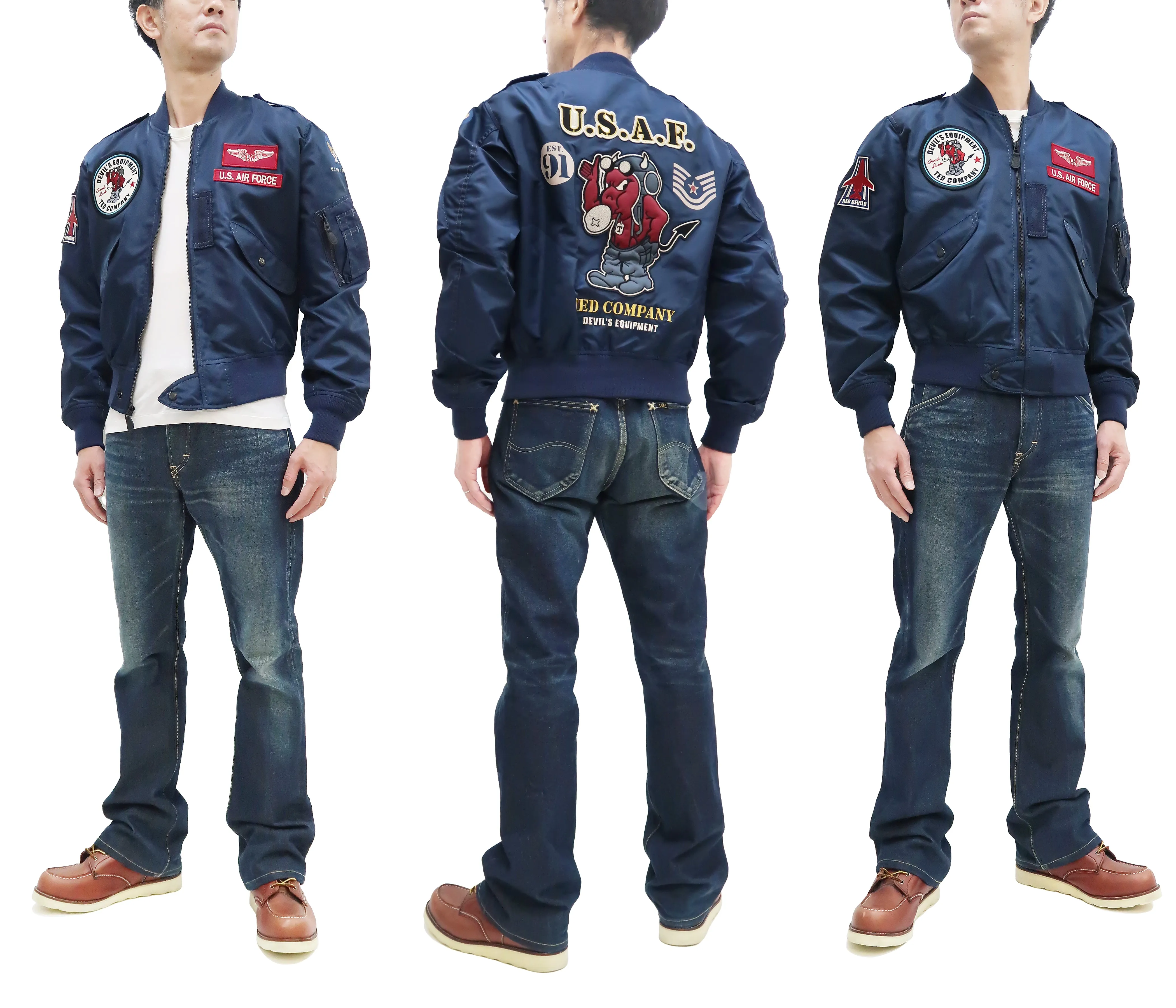 Tedman Lightweight Jacket Men's L-2 Flight Jacket Lucky Devil Custom Nylon Bomber Jacket TL2-190 Navy-Blue