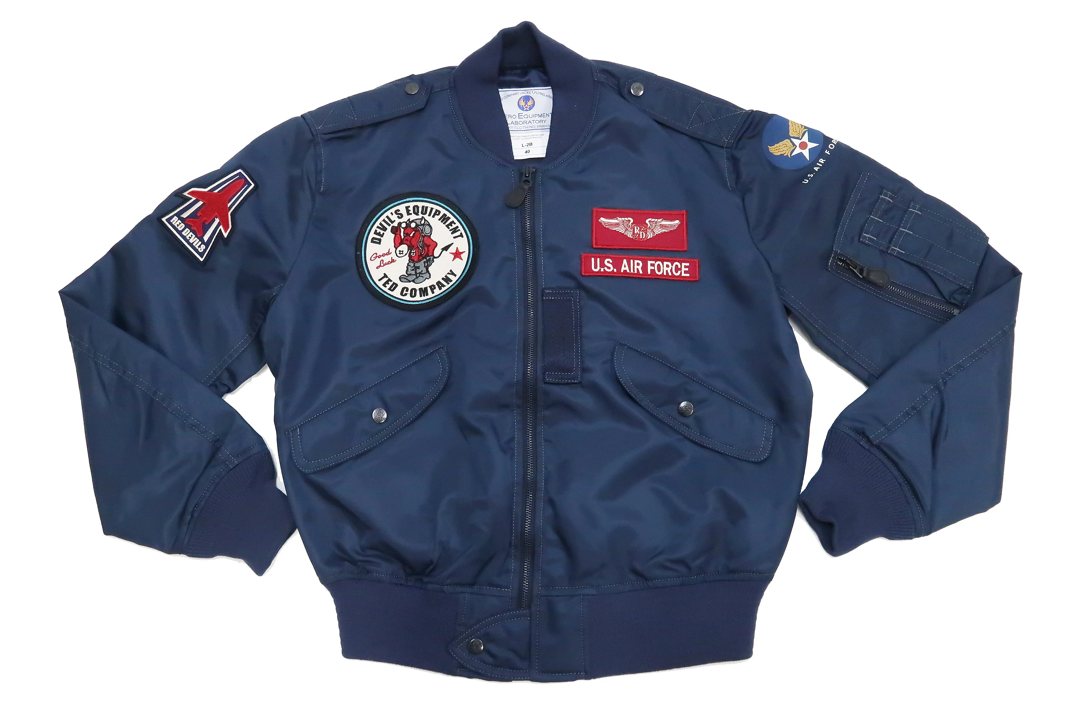 Tedman Lightweight Jacket Men's L-2 Flight Jacket Lucky Devil Custom Nylon Bomber Jacket TL2-190 Navy-Blue