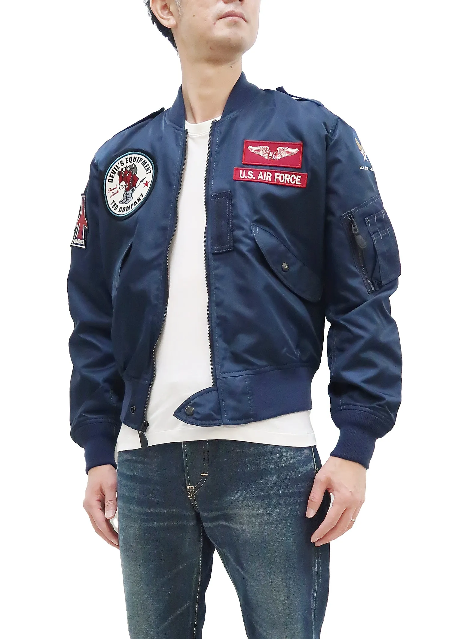 Tedman Lightweight Jacket Men's L-2 Flight Jacket Lucky Devil Custom Nylon Bomber Jacket TL2-190 Navy-Blue