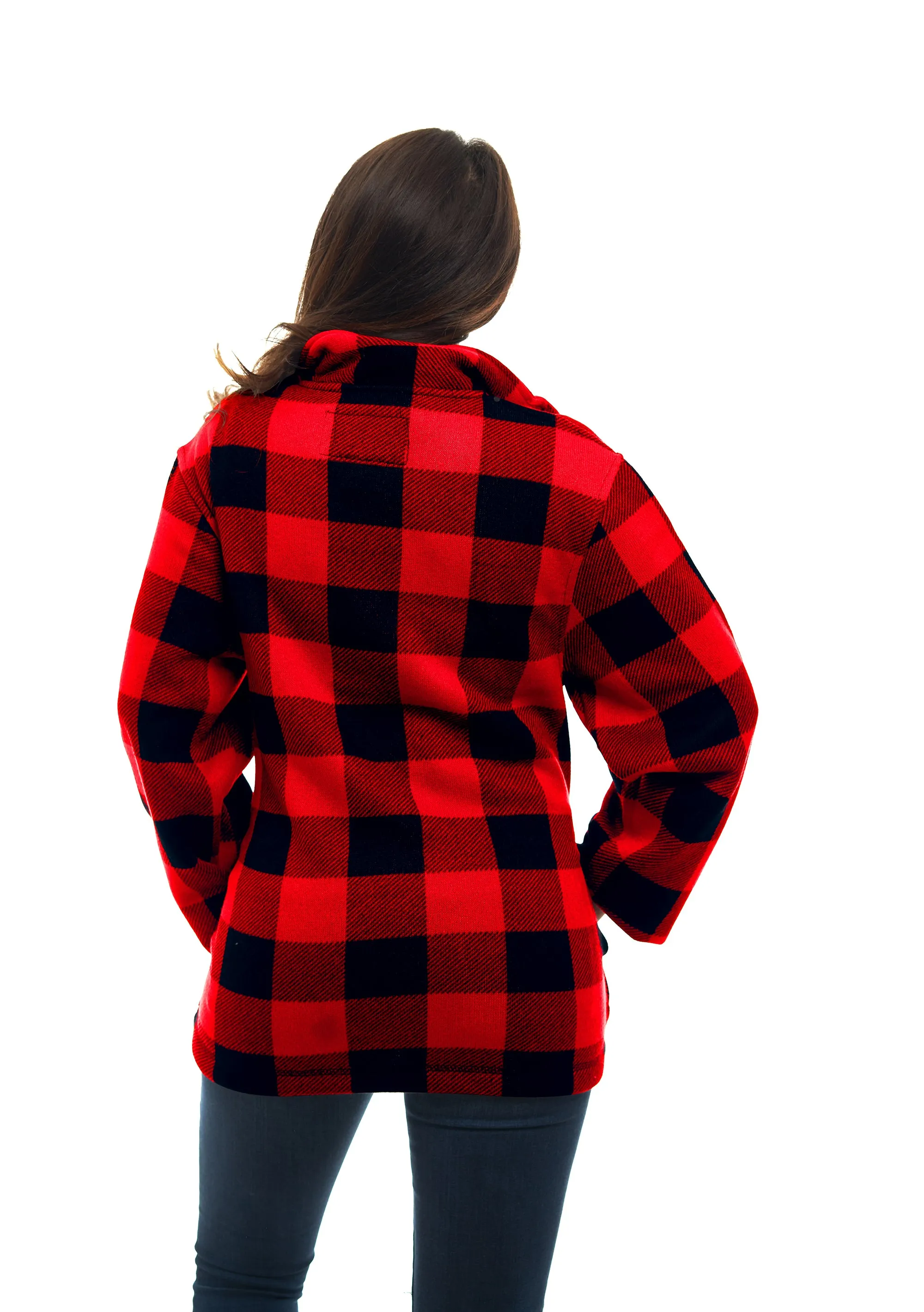 TrailCrest Women's Red Plaid Full Zip Knit Sweater Fleece Jacket