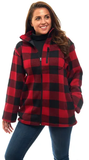 TrailCrest Women's Red Plaid Full Zip Knit Sweater Fleece Jacket