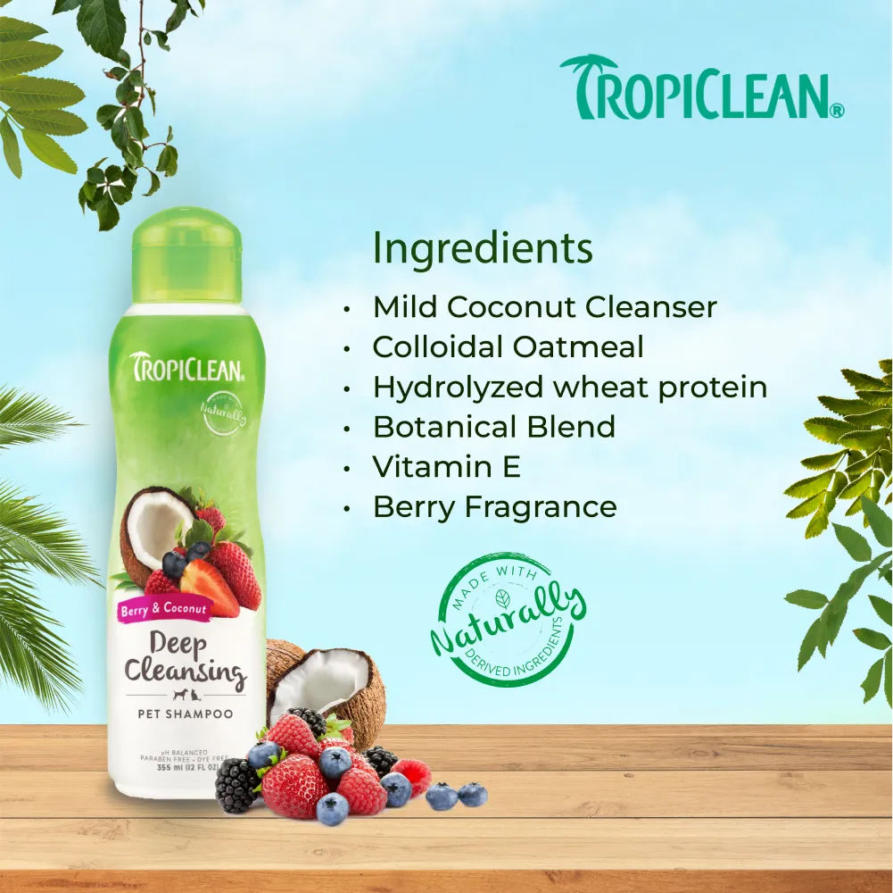 Tropiclean Berry and Coconut Deep Cleaning Shampoo for Dogs and Cats