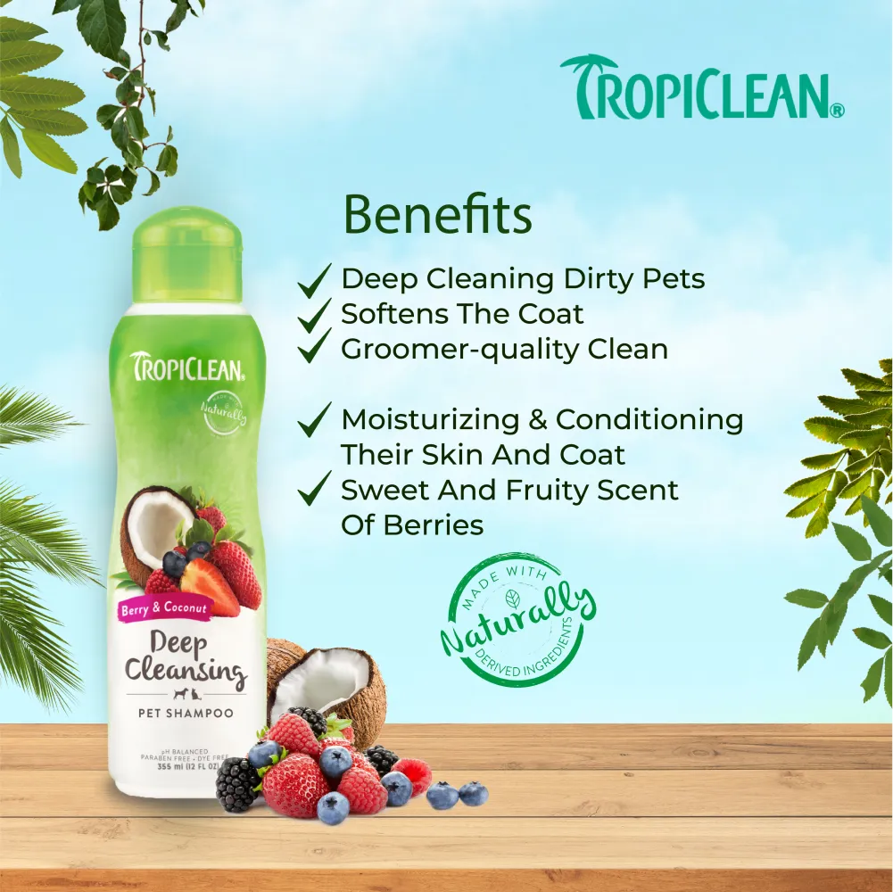 Tropiclean Berry and Coconut Deep Cleaning Shampoo for Dogs and Cats