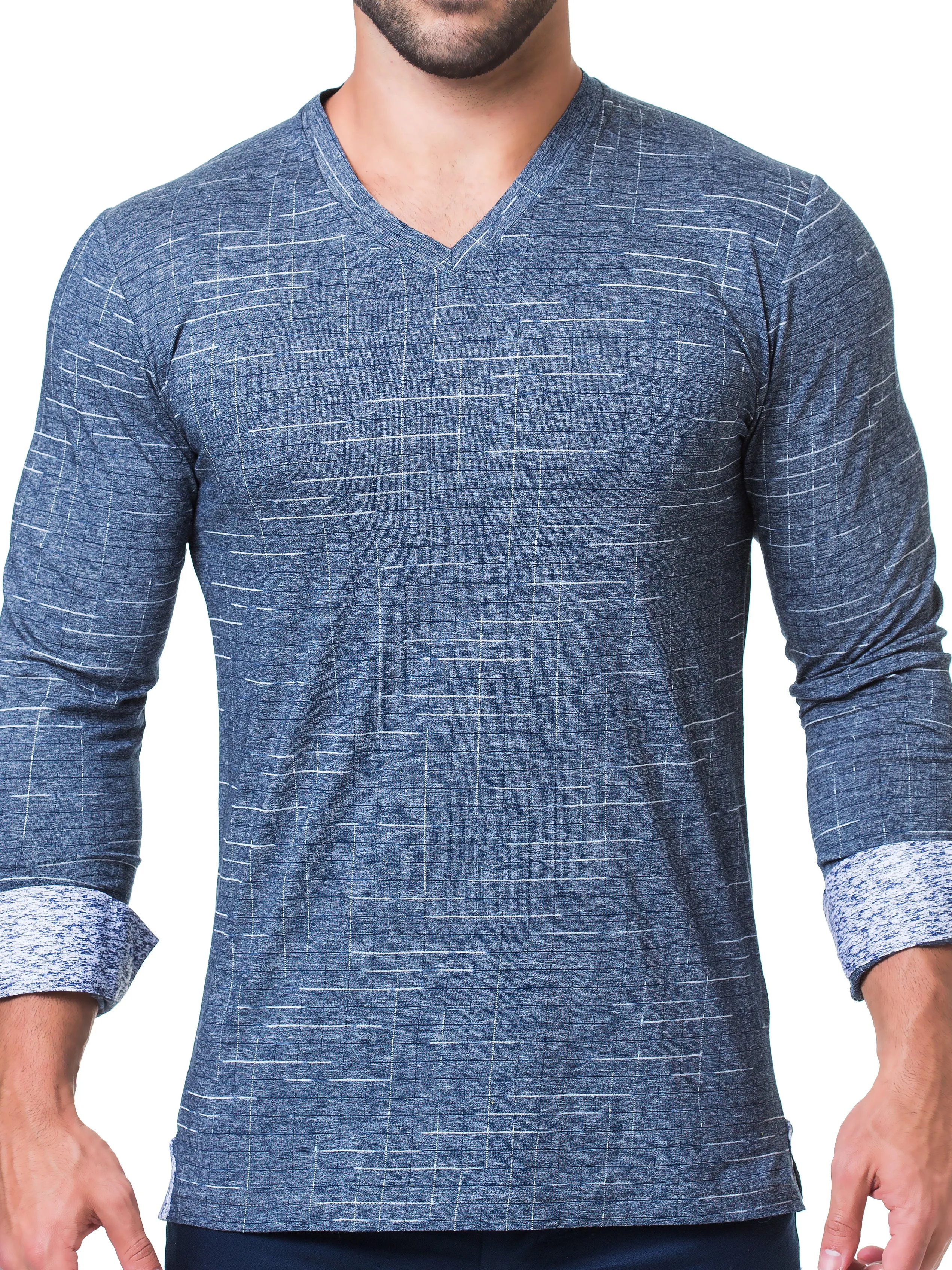 V Neck Edison Check Navy