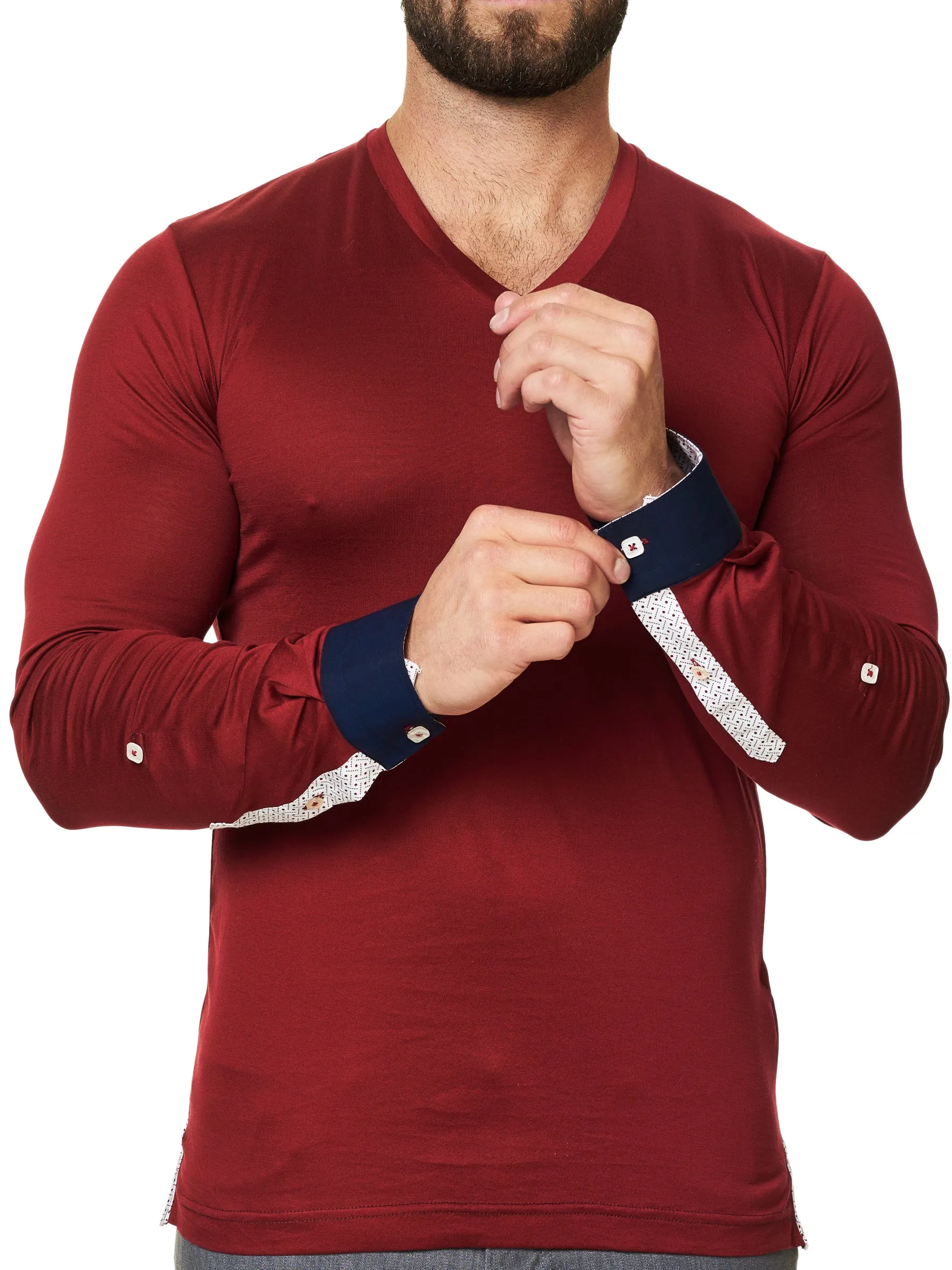 V Neck L Solid Red