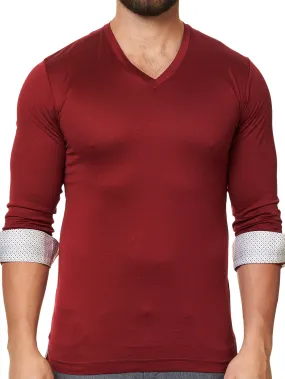 V Neck L Solid Red