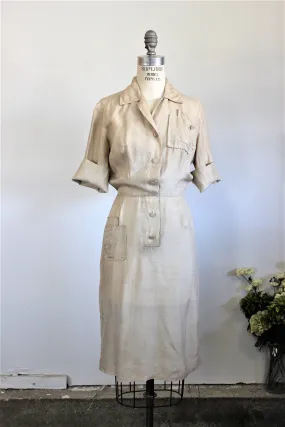 Vintage 1950s Khaki Silk Shirtwaist Dress, Alexanders of California Dress