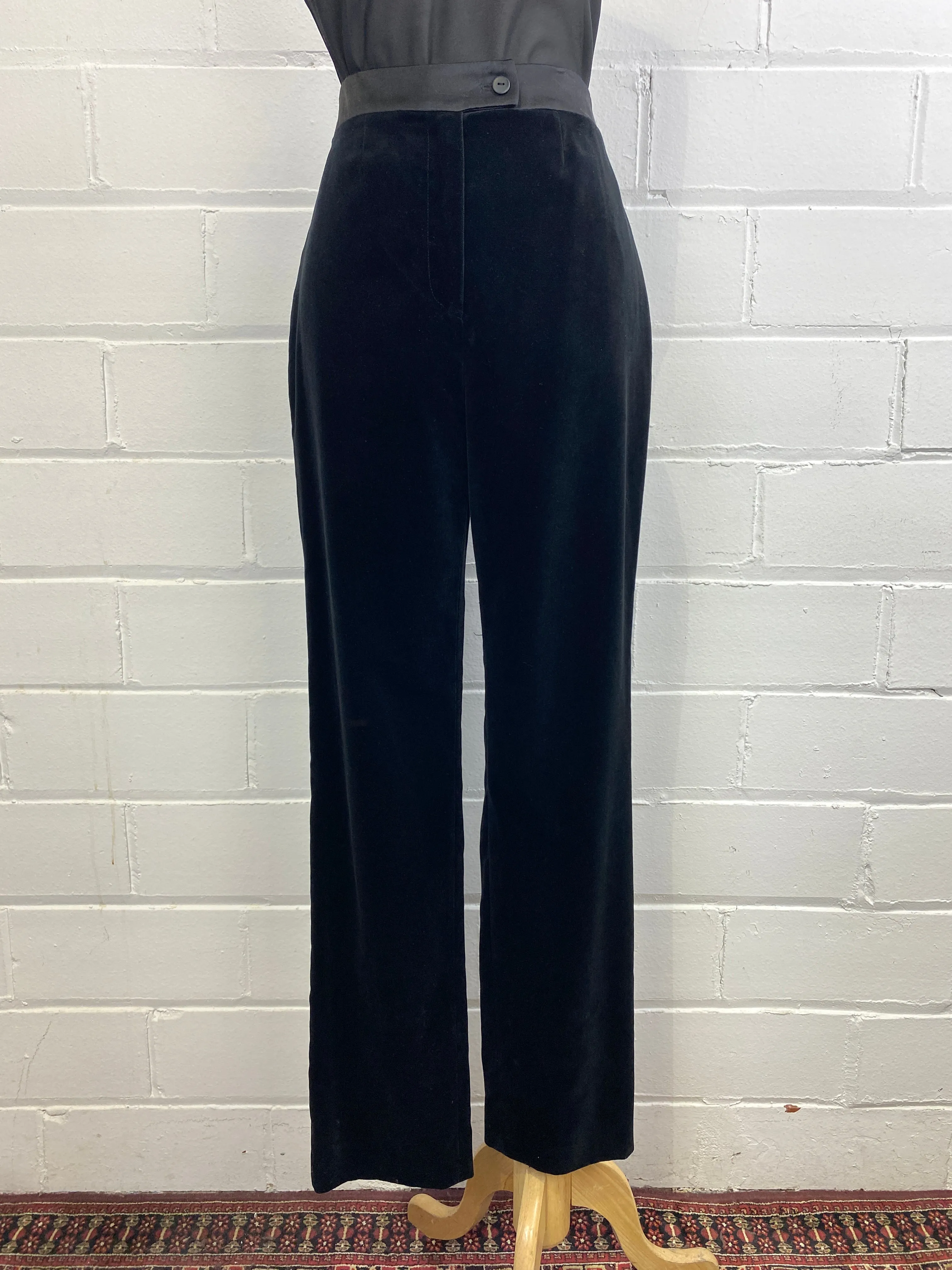 Vintage 1990s Black Velvet Sunny Choi Trousers, W28"