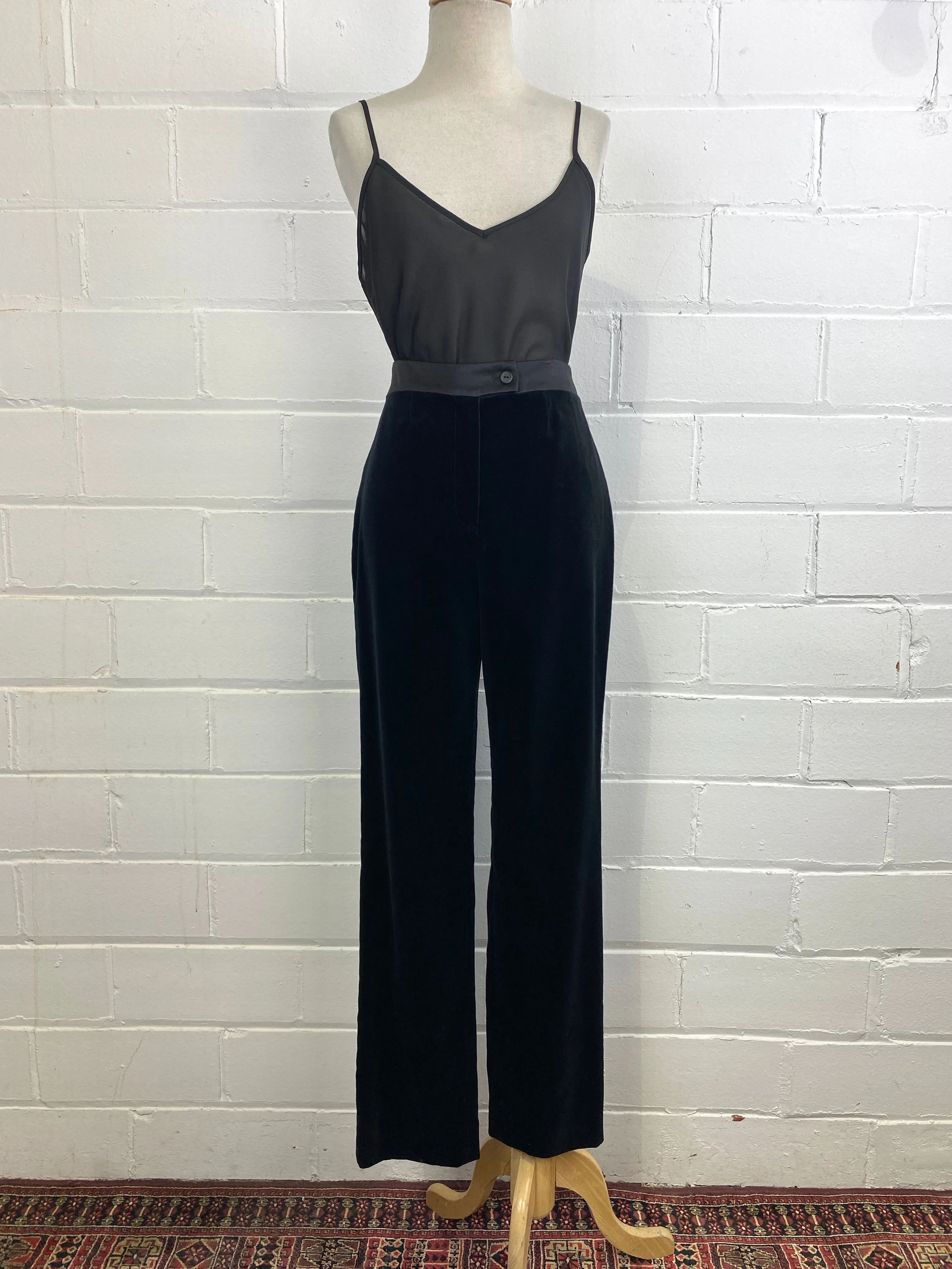 Vintage 1990s Black Velvet Sunny Choi Trousers, W28"