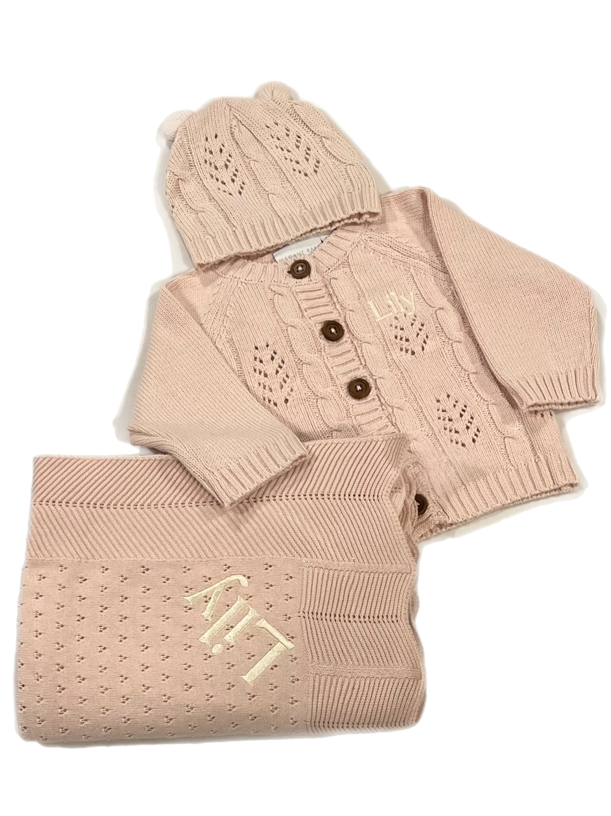 Wheat pointelle  leaf knit baby gift set * personalization available