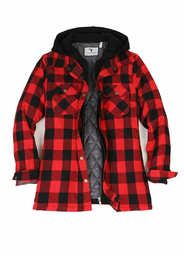 Women's Full Zip Up Quilted Lined Flannel Jacket,Snap Button Closure