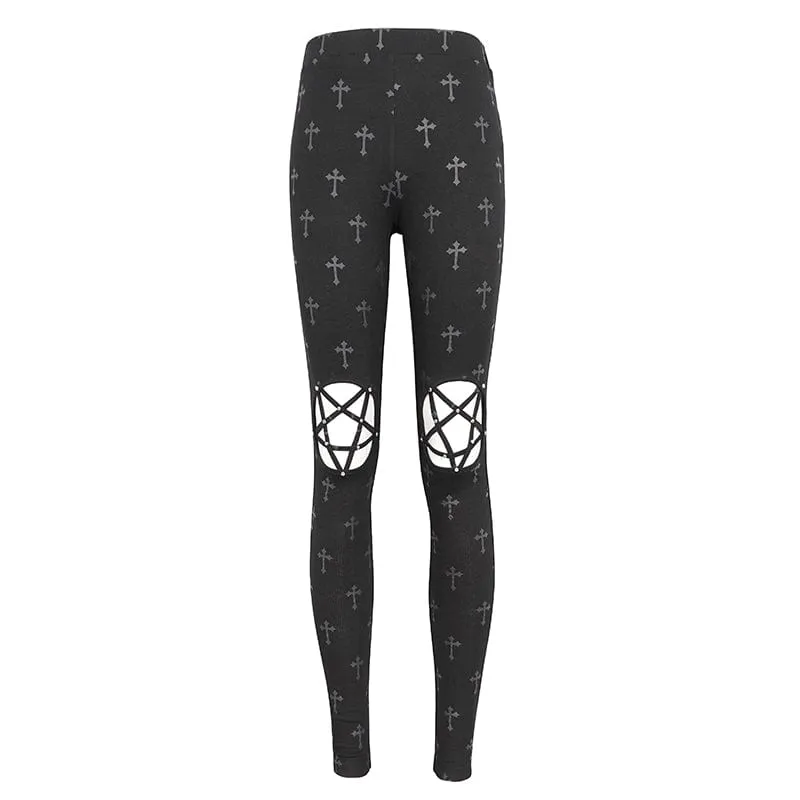 Women's Punk Cutout Spaghetti Straps Leggings