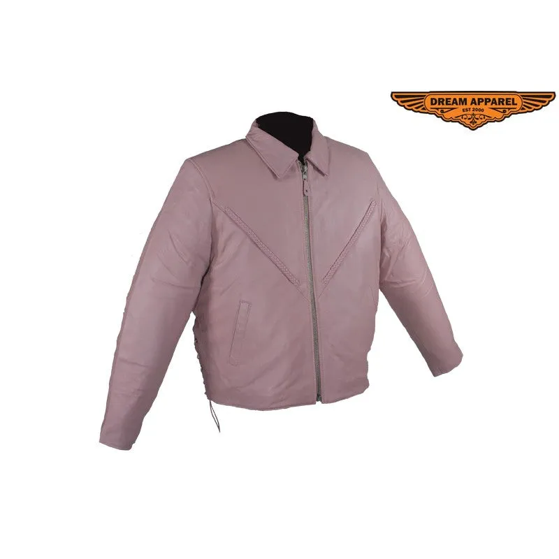 Women's Soft Pink Leather Motorcycle Jacket