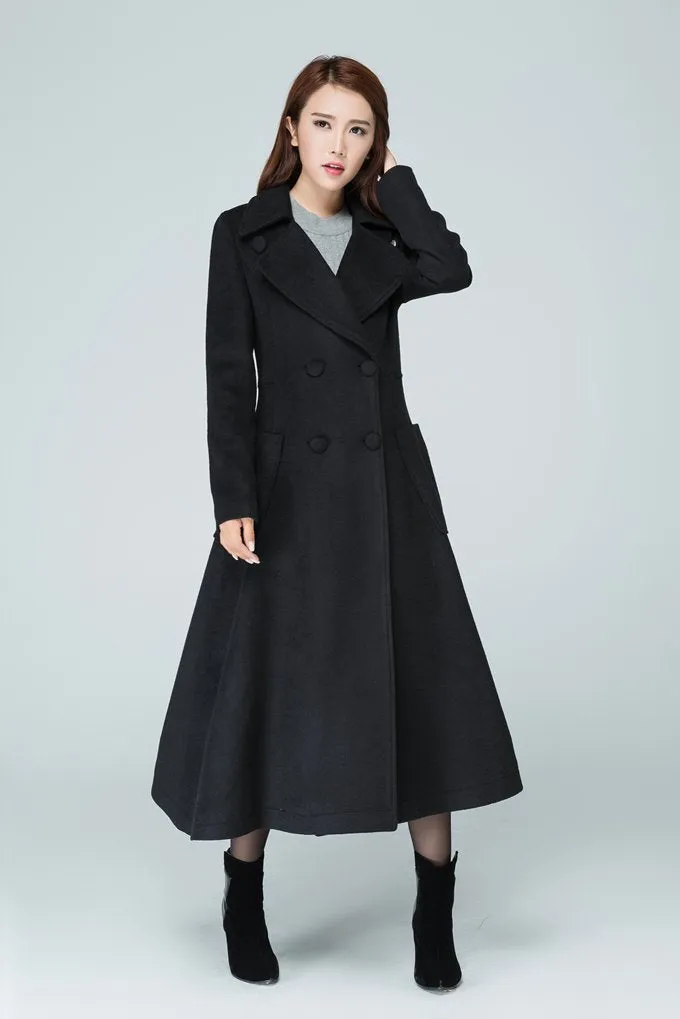 Wool long  women high waist coat with two pockets on the both side 1607