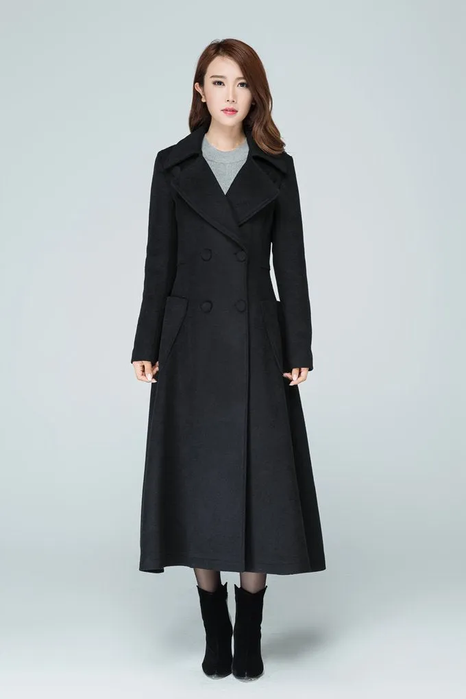 Wool long  women high waist coat with two pockets on the both side 1607