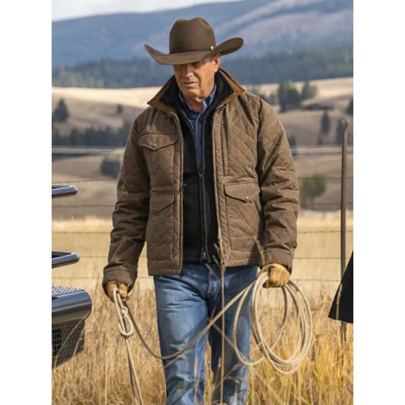 Yellowstone Season 4 Kevin Costner John Dutton Brown Quilted Cotton Jacket