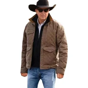 Yellowstone Season 4 Kevin Costner John Dutton Brown Quilted Cotton Jacket